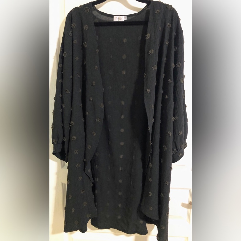 Light-weight Swiss dot Black Elbow Sleeve Cardigan 3x